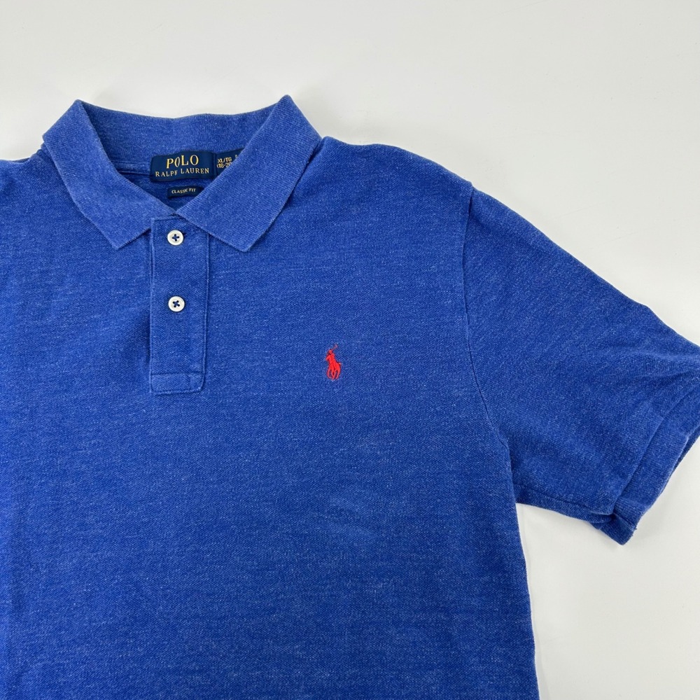 Polo Ralph Lauren Kids Blue Heather Classic Fit Polo Shirt XL 18-20 Red Pony